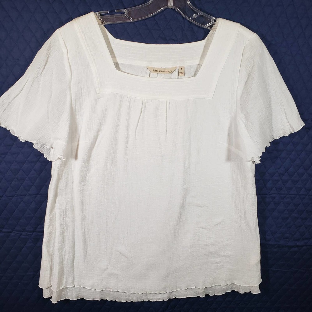 Soft Surroundings White Cotton Crepe Top Square Neck Lined Sz S
